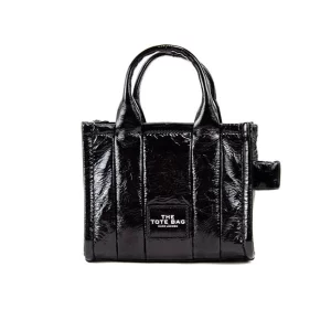 Marc Jacobs The Shiny Crinkle Micro Black Leather Tote