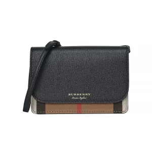 Burberry Hampshire Small House Check Black Leather Crossbody