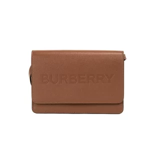 Burberry Hampshire Small Tan Embossed Smooth Leather Crossbody Handbag