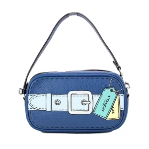 Coach Jamie Mini Trompe L'oeil Blue Leather Wristlet Bag