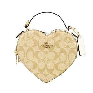 Coach Heart Small Light Khaki Chalk Coated Canvas Crossbody