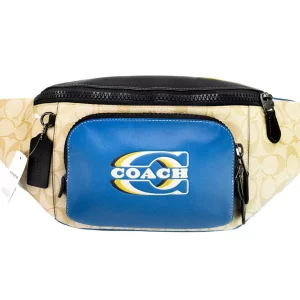 Coach Track Khaki Colorblock Leather Logo Stamp Belt Bag