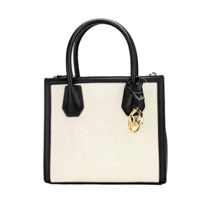 Michael Kors Mercer Medium Black Embossed Cotton Canvas Messenger Crossbody Handbag