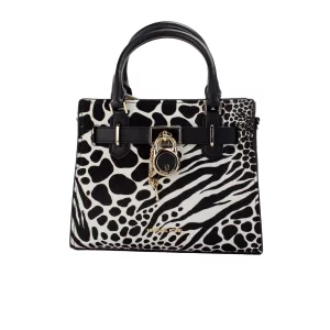 Michael Kors Hamilton Small Black Haircalf Leather Satchel Bag