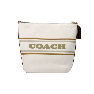 Coach Logan Striped Chalk Leather Duffle Crossbody Shoulder Bag