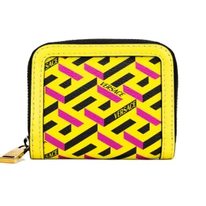 Versace La Greca Yellow Zip Coin Pouch Wallet