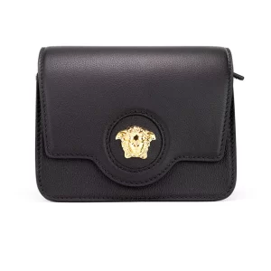 Versace La Medusa Small Black Leather Evening Crossbody Bag