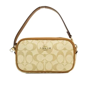Coach Jamie Mini Light Khaki Saddle Signature Wristlet Bag