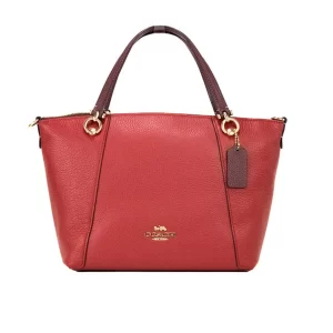 Coach Kacey Colorblock Red Apple Leather Top Zip Satchel