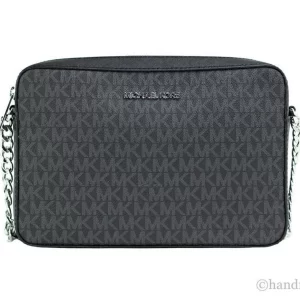Michael Kors Jet Set Black Signature PVC East West Crossbody Handbag