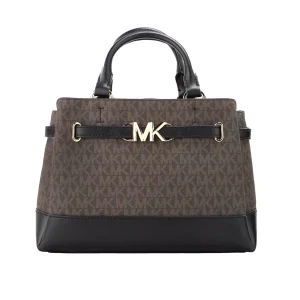 Michael Kors Reed Small Brown Black PVC Belted Satchel