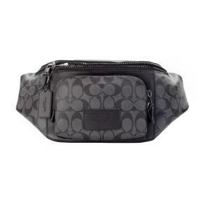 Coach Track Charcoal Black Coated Canvas Leather Belt Bag
