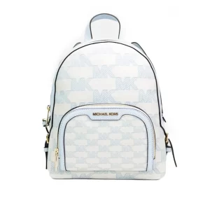 Michael Kors Jaycee Medium Vista Blue Signature Canvas Zip Pocket Backpack Bag