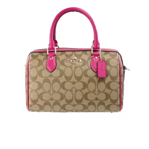 Coach Rowan Khaki Cerise Signature Canvas Medium Satchel Bag