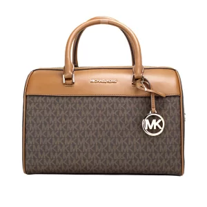 Michael Kors Travel Medium Brown Signature PVC Duffle Crossbody Handbag