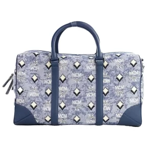MCM Boston Medium Blue Vintage Denim Fabric Duffle Bag