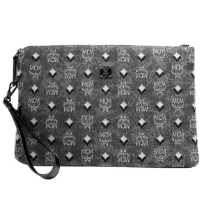 MCM Veritas Medium Dark Grey Denim Monogram Clutch Pouch