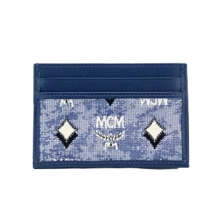 MCM Veritas Vintage Blue Denim Fabric Monogrammed Card Case
