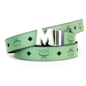 MCM Smooth Visetos Loden Frost Leather Reversible Buckle Belt