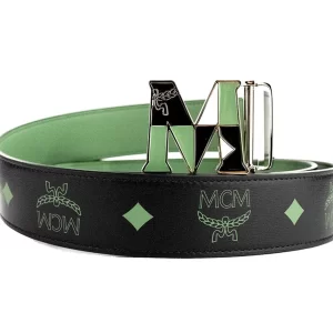 MCM Black Leather Adjustable Reversible Buckle Belt
