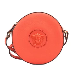 Versace Round Disco Red Leather Camera Case Crossbody Bag