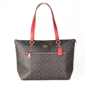 Coach (79609) Signature Canvas Brown Red Leather Gallery Tote Handbag Purse