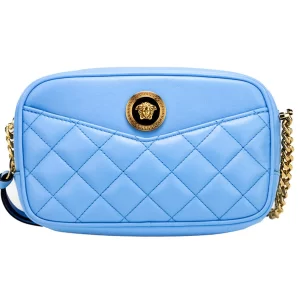 Versace Small DV Blue Lamb Leather Quilted Camera Bag