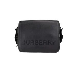 Burberry Bruno Small Black Embossed Branded Leather Messenger Crossbody