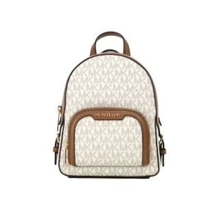Michael Kors Jaycee XS Vanilla Signature PVC Zip Pocket Shoulder Backpack Bag