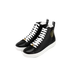 Versace Black Smooth Vitello Leather Medusa Emblem High Top Lace Up Sneakers