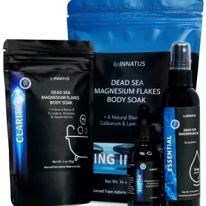 Luxury Dead Sea Spa Gift Bath Salt, Magnesium Flakes, Magnesium Oil & Geranium-Lavender Essential Oil
